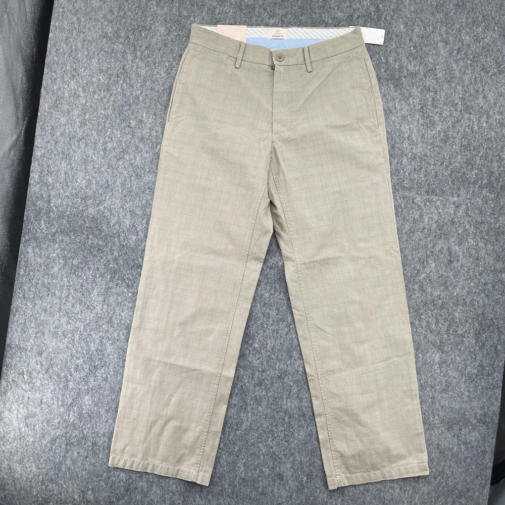 Gap Khakis Relaxed Fit Plaid Pants Mens 30x30 Tan Cotton Flat Front Chinos